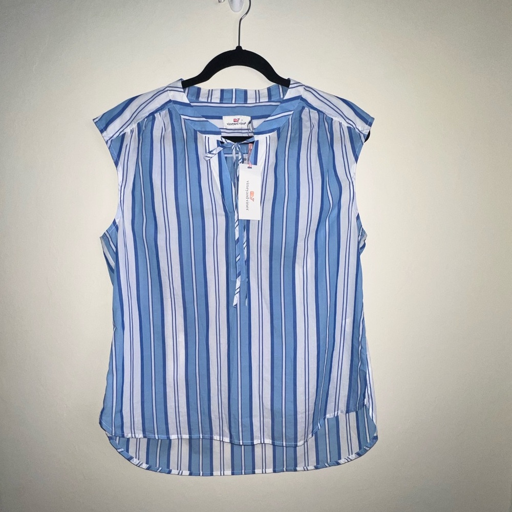 Vineyard Vines Blue‎ and White Striped Blouse 100% Cotton Medium